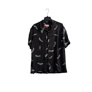 Caribbean Joe Men's Black W/ Floral Print Button Pocket Hawaiian Shirt Size M